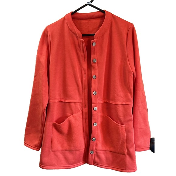 NWT, Floral Blooming Women’s Sz Medium Red Button Front Jacket w/Pockets - Picture 2 of 16